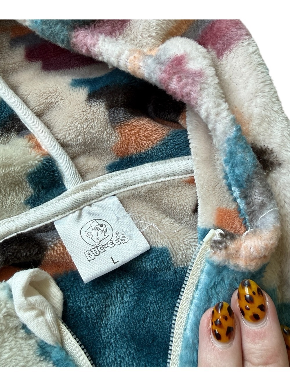 Buc-ee’s Aztec Plush Sherpa Zip Hoodie Jacket L Southwest Fleece Full Zip Cozy - Picture 4 of 10